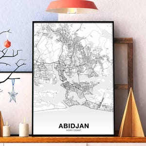 ABIDJAN Côte d'Ivoire carte affiche ville natale ville impression moderne décor à la maison bureau décoration mur art dortoir chambre cadeau