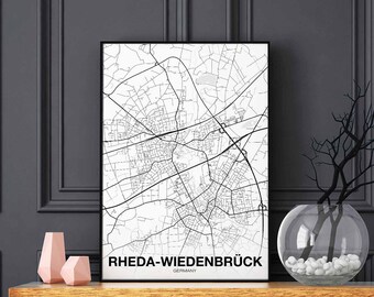 RHEDA-WIEDENBRÜCK Germany map poster black white Hometown City Print Modern Home Decor Office Decoration Wall Art Dorm Bedroom Gift