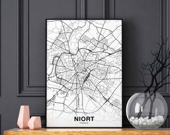 NIORT France map poster black white Hometown City Print Modern Home Decor Office Decoration Wall Art Dorm Bedroom Gift
