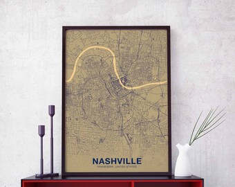 NASHVILLE Tennessee TN USA poster color Hometown City Print Modern Home Decor Office Decoration Wall Art Dorm Bedroom Gift