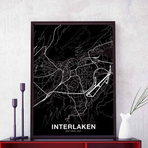 INTERLAKEN Switzerland map poster black white Hometown City Print Modern Home Decor Office Decoration Wall Art Dorm Bedroom Gift