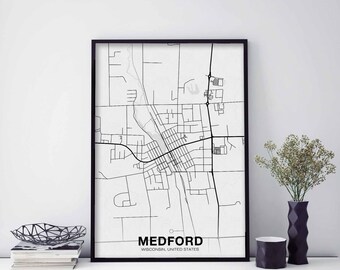 MEDFORD Wisconsin WI usa map poster black white  Hometown City Print Modern Home Decor Office Decoration Wall Art Dorm Bedroom Gift