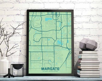 MARGATE Florida FL usa map poster color Hometown City Print Modern Home Decor Office Decoration Wall Art Dorm Bedroom Gift