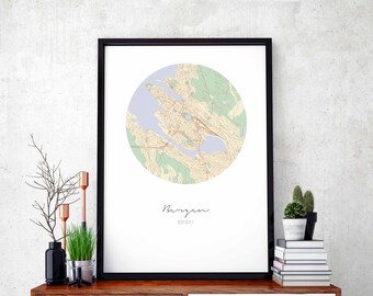 BERGEN Norway map poster wall decor design modern minimal nordic travel bedroom home art vintage retro dorm nursery housewarming