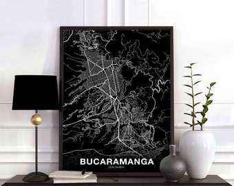 BUCARAMANGA Colombia map poster black white Hometown City Print Modern Home Decor Office Decoration Wall Art Dorm Bedroom Gift