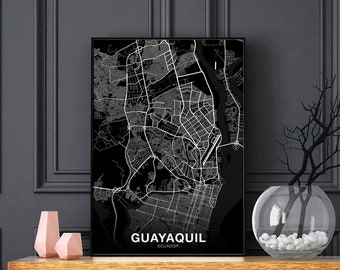 GUAYAQUIL Ecuador map poster black white Hometown City Print Modern Home Decor Office Decoration Wall Art Dorm Bedroom Gift