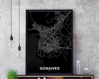 GONAIVES Haiti map poster black white Hometown City Print Modern Home Decor Office Decoration Wall Art Dorm Bedroom Gift