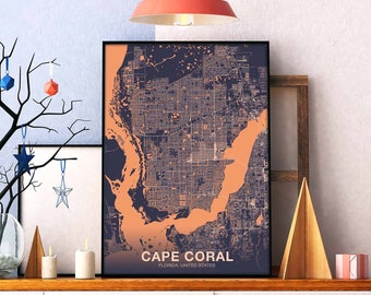 CAPE CORAL Florida FL usa poster color Hometown City Print Modern Home Decor Office Decoration Wall Art Dorm Bedroom Gift