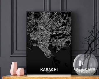 KARACHI Pakistan map poster black white Hometown City Print Modern Home Decor Office Decoration Wall Art Dorm Bedroom Gift