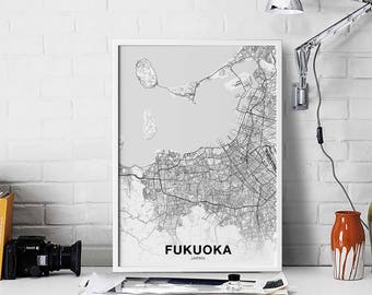 FUKUOKA Japan map poster black white Hometown City Print Modern Home Decor Office Decoration Wall Art Dorm Bedroom Gift