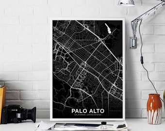 PALO ALTO California CA usa map poster black white Hometown City Print Modern Home Decor Office Decoration Wall Art Dorm Bedroom Gift