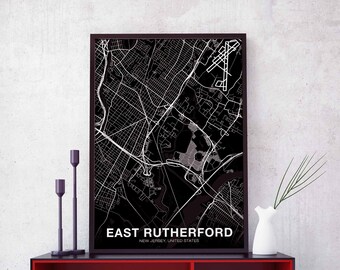 EAST RUTHERFORD New Jersey nj USA map poster black white Hometown City Print Modern Home Decor Office Decoration Wall Art Dorm Bedroom Gift