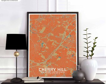 CHERRY HILL New Jersey USA map poster black white Hometown City Print Modern Home Decor Office Decoration Wall Art Dorm Bedroom Gift