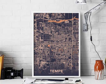 TEMPE Arizona AR US map poster color Hometown City Print Modern Home Decor Office Decoration Wall Art Dorm Bedroom Gift