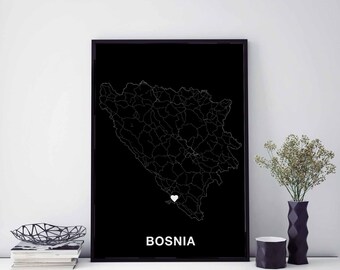 Custom BOSNIA map poster Hometown City Print Modern Home Decor Office Decoration Wall Art Dorm Bedroom Gift