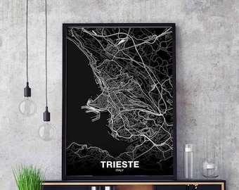 TRIESTE Italy map poster black white Hometown City Print Modern Home Decor Office Decoration Wall Art Dorm Bedroom Gift