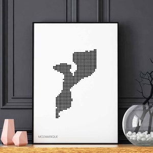 MOSAMBIQUE Poster Karte mit Punkten retro schwarz weiss Wand Dekor Design modern schweizerisch skandinavisch Einweihungsparty