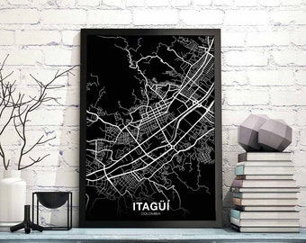 ITAGUI Colombia map poster black white Hometown City Print Modern Home Decor Office Decoration Wall Art Dorm Bedroom Gift