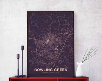 BOWLING GREEN Kentucky ky US map poster color Hometown City Print Modern Home Decor Office Decoration Wall Art Dorm Bedroom Gift