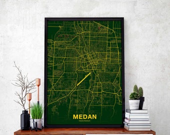 MEDAN Indonesia map poster color Hometown City Print Modern Home Decor Office Decoration Wall Art Dorm Bedroom Gift