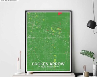 BROKEN ARROW Oklahoma USA map poster black white Hometown City Print Modern Home Decor Office Decoration Wall Art Dorm Bedroom Gift