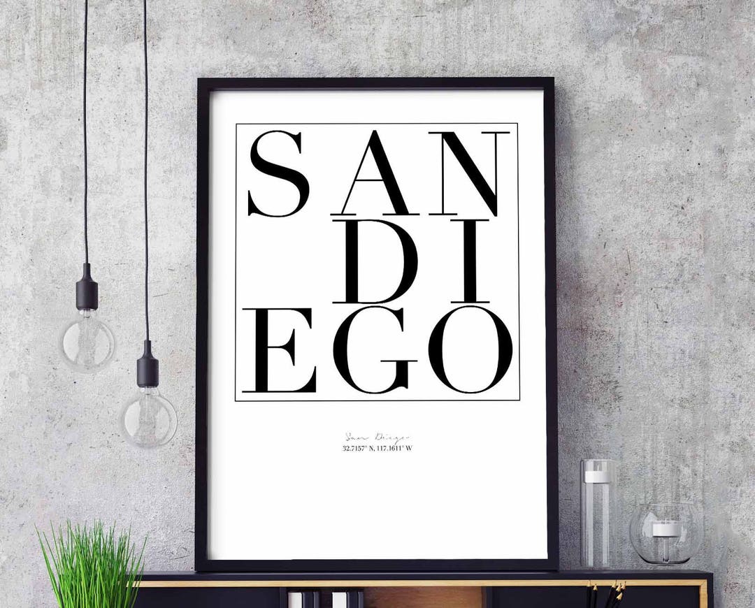San Diego Minimal Typography Art Print Poster Black White Wall Decor ...