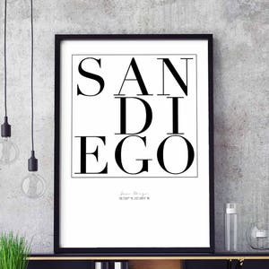 San Diego minimal typography art print poster black white wall decor design modern swiss scandinavian nordic inspiration city