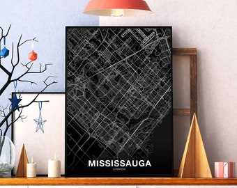 MISSISSAUGA Canada map poster black white Hometown City Print Modern Home Decor Office Decoration Wall Art Dorm Bedroom Gift
