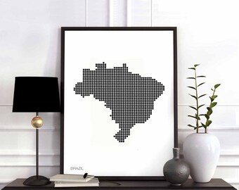 BRAZIL minimal dots retro map poster black white wall decor design modern swiss scandinavian nordic housewarming travel