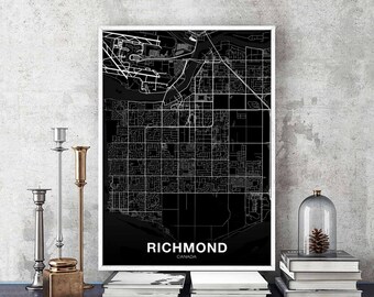 RICHMOND Canada map poster black white Hometown City Print Modern Home Decor Office Decoration Wall Art Dorm Bedroom Gift