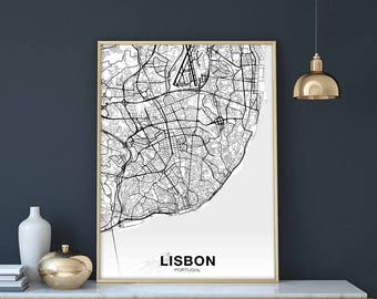 LISBON Portugal map poster Hometown City Print Modern Home Decor Office Decoration Wall Art Dorm Bedroom Gift
