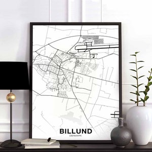 BILLUND Dänemark Landkarte Poster schwarz weiß Wand Dekor Design skandinavisch minimalistisch skandinavisch Einweihungsparty Reise Schlafzimmer