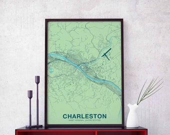 CHARLESTON West Virginia WV USA poster color Hometown City Print Modern Home Decor Office Decoration Wall Art Dorm Bedroom Gift