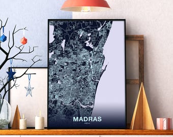 MADRAS India map poster color Hometown City Print Modern Home Decor Office Decoration Wall Art Dorm Bedroom Gift