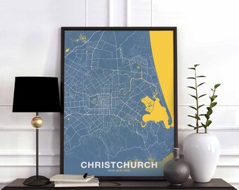 CHRISTCHURCH New Zealand map poster color Hometown City Print Modern Home Decor Office Decoration Wall Art Dorm Bedroom Gift