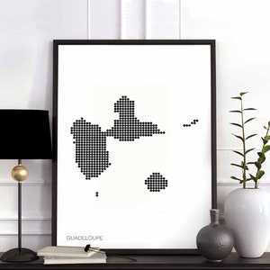 GUADELOUPE, affiche de carte rétro à pois, noir et blanc, décoration murale moderne, scandinave, scandinave, voyage de pendaison de crémaillère