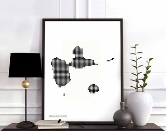 GUADELOUPE minimal dots retro map poster black white wall decor design modern swiss scandinavian nordic housewarming travel