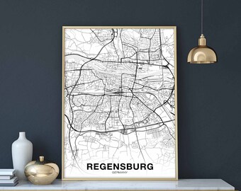 REGENSBURG Germany map poster black white Hometown City Print Modern Home Decor Office Decoration Wall Art Dorm Bedroom Gift