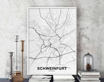 SCHWEINFURT Germany map poster Hometown City Print Modern Home Decor Office Decoration Wall Art Dorm Bedroom Gift