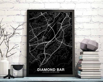 DIAMOND BAR California CA usa map poster black white Hometown City Print Modern Home Decor Office Decoration Wall Art Dorm Bedroom Gift