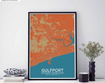 GULFPORT Mississippi usa map poster black white Hometown City Print Modern Home Decor Office Decoration Wall Art Dorm Bedroom Gift