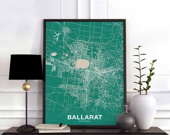 BALLARAT Australia map poster color Hometown City Print Modern Home Decor Office Decoration Wall Art Dorm Bedroom Gift