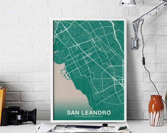 SAN LEANDRO California CA usa poster color Hometown City Print Modern Home Decor Office Decoration Wall Art Dorm Bedroom Gift