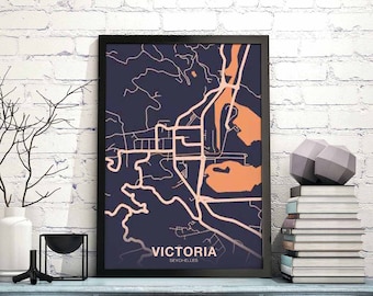 VICTORIA Seychelles map poster color Hometown City Print Modern Home Decor Office Decoration Wall Art Dorm Bedroom Gift
