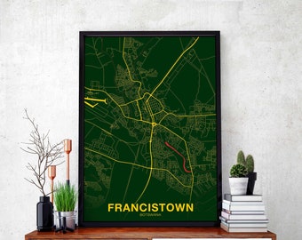 FRANCISTOWN Botswana map poster color Hometown City Print Modern Home Decor Office Decoration Wall Art Dorm Bedroom Gift