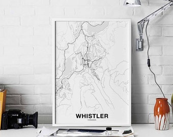 WHISTLER Canada map poster black white Hometown City Print Modern Home Decor Office Decoration Wall Art Dorm Bedroom Gift