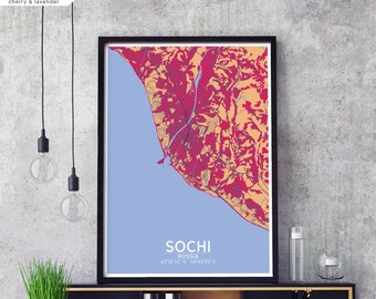 SOCHI Russia map poster black white Hometown City Print Modern Home Decor Office Decoration Wall Art Dorm Bedroom Gift