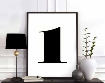 One '1' number character type poster black white wall decor design motto swiss scandinavian minimal art modern quote nordic