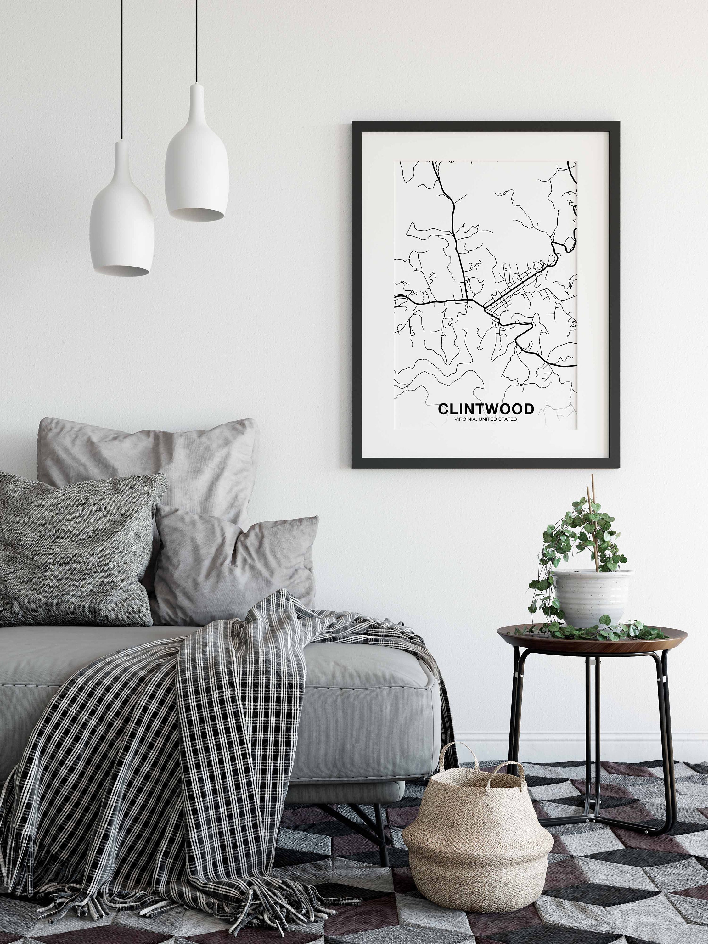 CLINTWOOD VA Virginia USA Map Poster Black White Hometown City