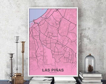 LAS PINAS Philippines map poster color Hometown City Print Modern Home Decor Office Decoration Wall Art Dorm Bedroom Gift